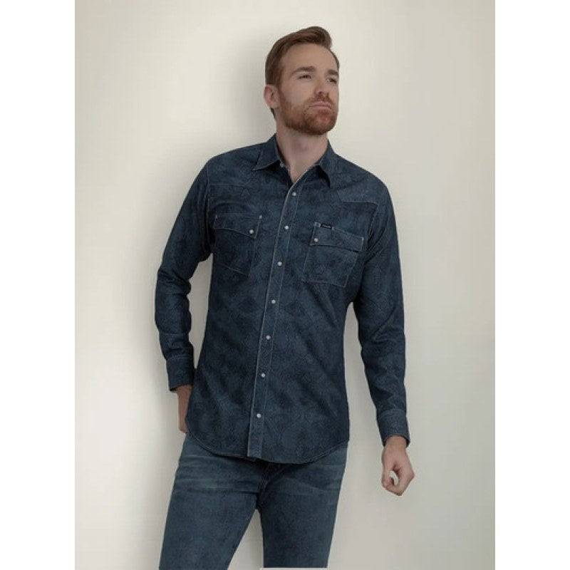 Camisa Vaquera Wrangler Panilla Caballero #mlpos_4 | Color: Azul 112345944 #color_azul_112345944 | Talla: XL #sku_112345944azlxl