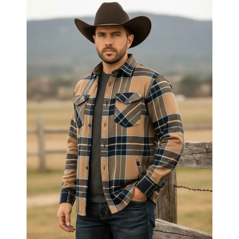 Camisola De Franela Con Borrega Tipo Leñador Winster  #mlpos_2 | Color: Camel #color_camel #sku_wincamoxfm #sku_wincamoxfxl
