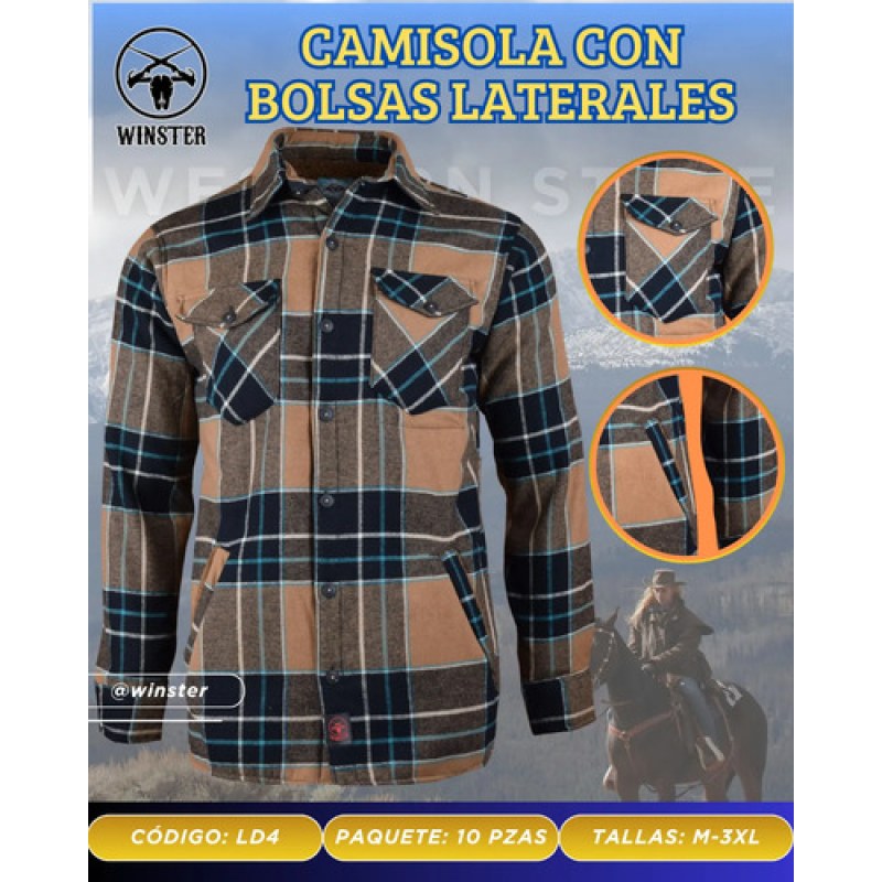 Camisola De Franela Con Borrega Tipo Leñador Winster  #mlpos_4 | Color: Camel #color_camel #sku_wincamoxfm #sku_wincamoxfxl
