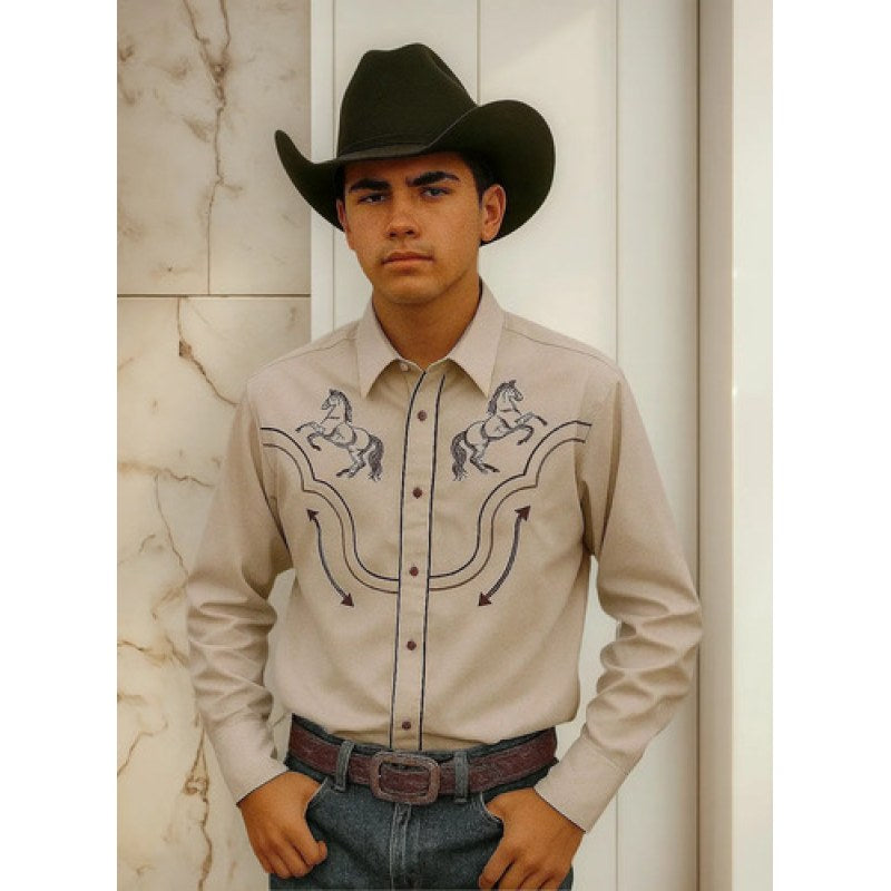 Camisa Vaquera Charra Bordada Rangers Para Caballero #mlpos_12 | Color: Hueso Caballos #color_hueso_caballos #sku_rnhscb2xl #sku_rnhscbm #sku_rnhscbxl