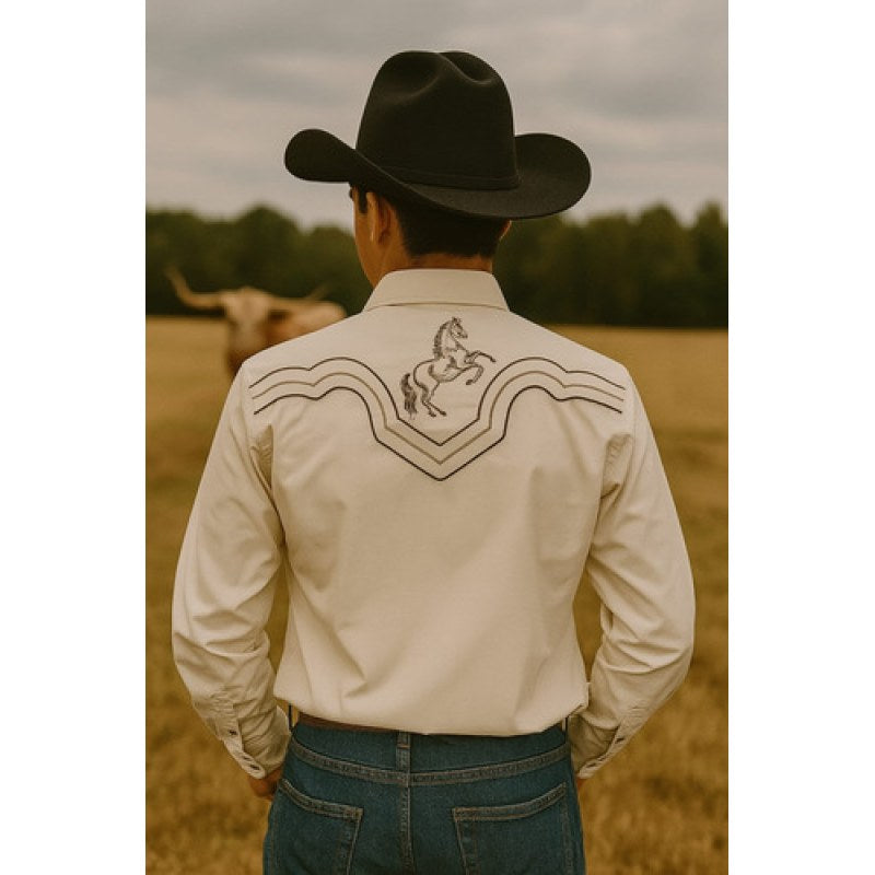 Camisa Vaquera Charra Bordada Rangers Para Caballero #mlpos_14 | Color: Hueso Caballos #color_hueso_caballos #sku_rnhscb2xl #sku_rnhscbm #sku_rnhscbxl