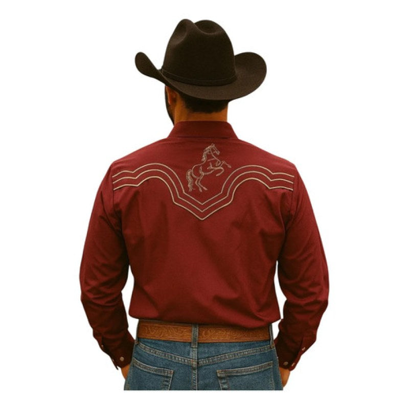 Camisa Vaquera Charra Bordada Rangers Para Caballero #mlpos_17 | Color: Vino 199 #color_vino_199 #sku_rn199xl #sku_rn1992xl