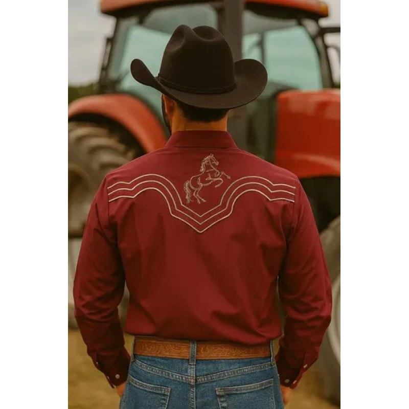 Camisa Vaquera Charra Bordada Rangers Para Caballero #mlpos_18 | Color: Vino 199 #color_vino_199 #sku_rn199xl #sku_rn1992xl