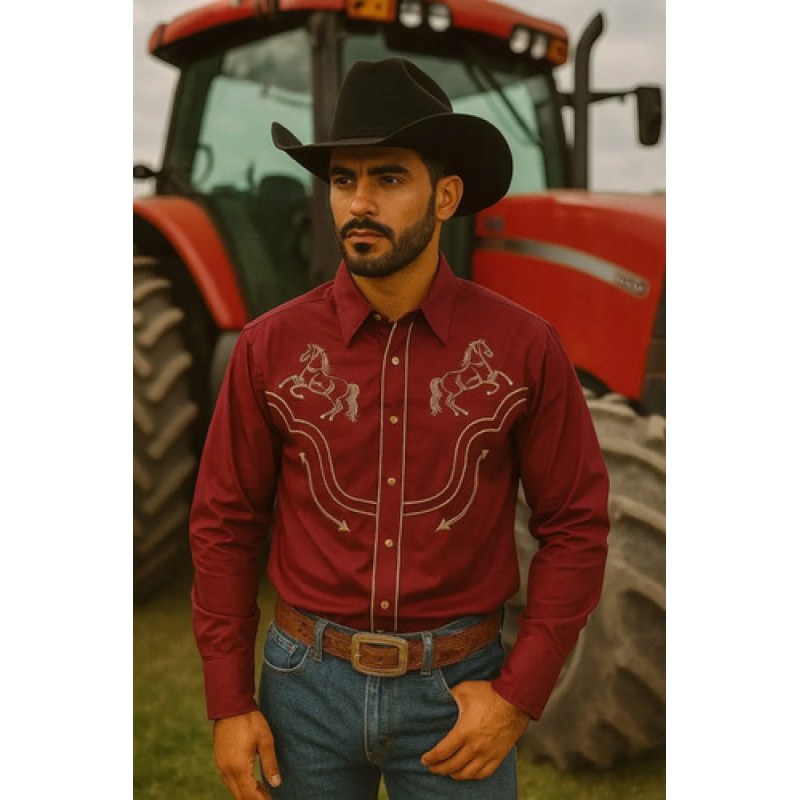 Camisa Vaquera Charra Bordada Rangers Para Caballero #mlpos_19 | Color: Vino 199 #color_vino_199 #sku_rn199xl #sku_rn1992xl