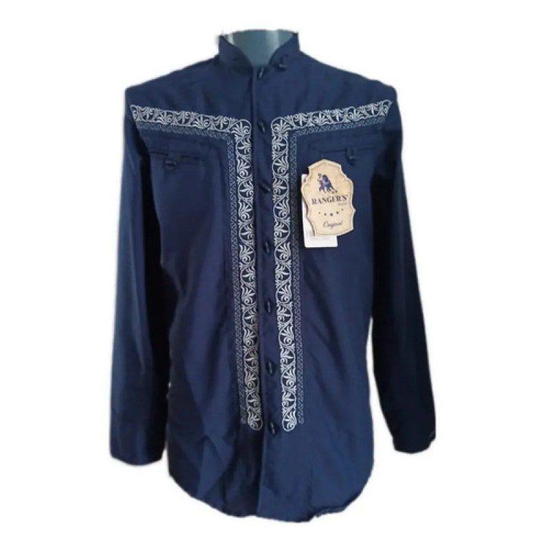 Camisa Vaquera Charra Bordada Rangers Para Caballero #mlpos_2 | Color: Marino Grecas #color_marino_grecas #sku_164ca01mn2xl #sku_164ca01mnxl
