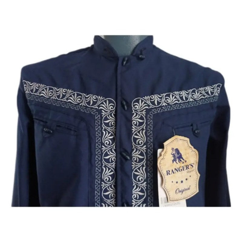 Camisa Vaquera Charra Bordada Rangers Para Caballero #mlpos_3 | Color: Marino Grecas #color_marino_grecas #sku_164ca01mn2xl #sku_164ca01mnxl