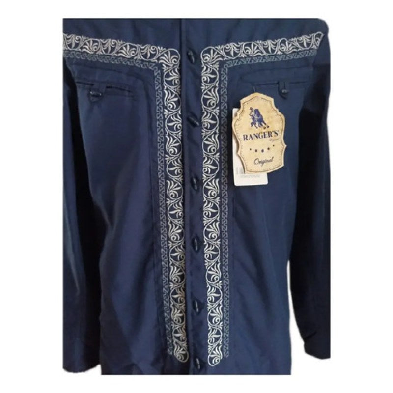 Camisa Vaquera Charra Bordada Rangers Para Caballero #mlpos_4 | Color: Marino Grecas #color_marino_grecas #sku_164ca01mn2xl #sku_164ca01mnxl