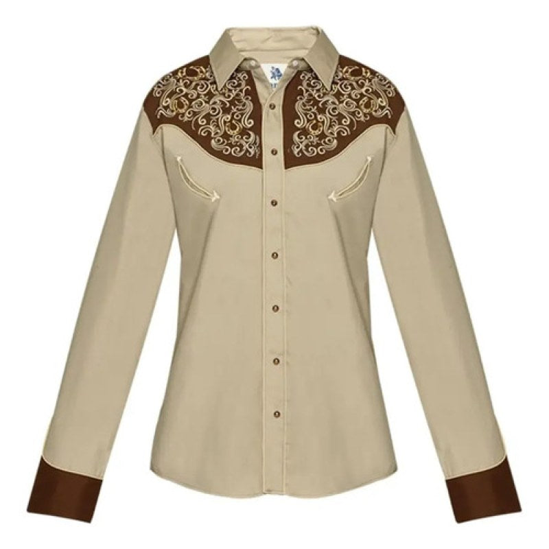 Camisa Vaquera Charra Bordada Rangers Para Caballero #mlpos_5 | Color: Marrón 145 #color_marrn_145 | Talla: XL #sku_145ca01bgxl