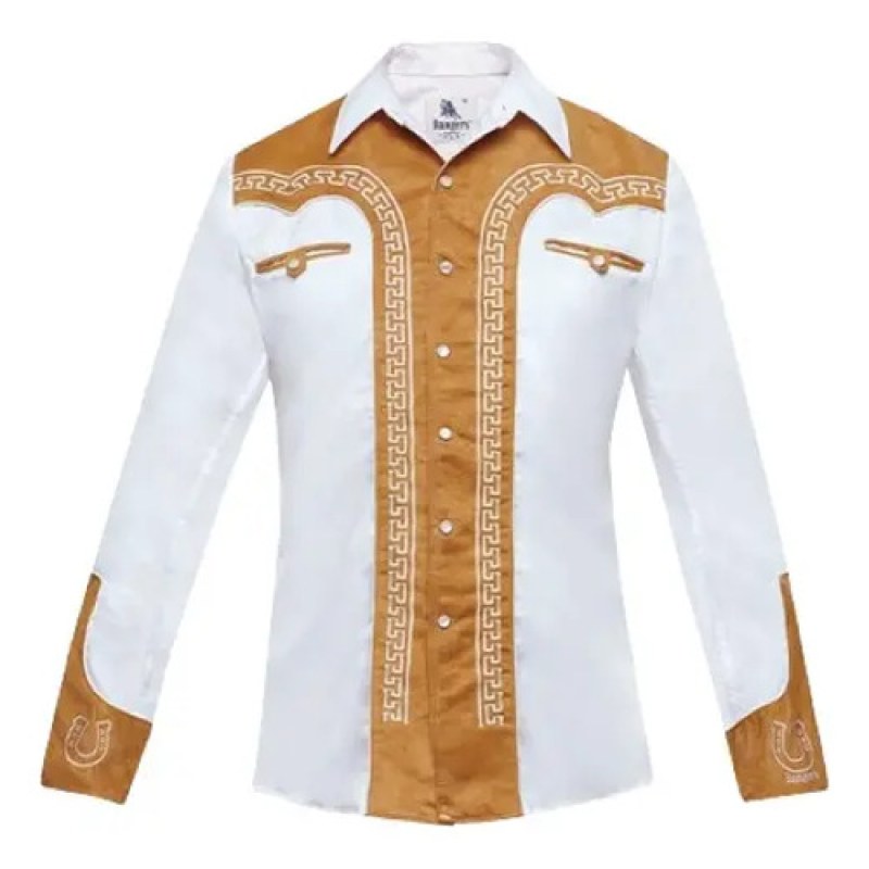 Camisa Vaquera Charra Bordada Rangers Para Caballero #mlpos_6 | Color: Blanco 124 #color_blanco_124 | Talla: S #sku_124ca01bcs
