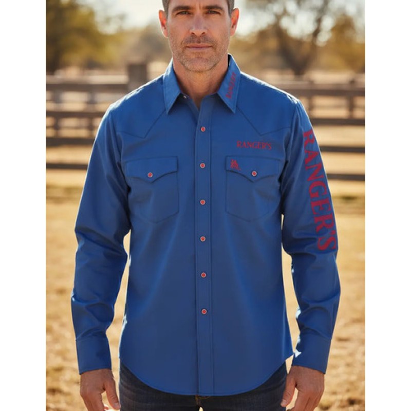 Camisa Vaquera Charra Bordada Rangers Para Caballero #mlpos_9 | Color: Marino 100 #color_marino_100 #sku_100ca01mnl #sku_100ca01mnm #sku_100ca01mns