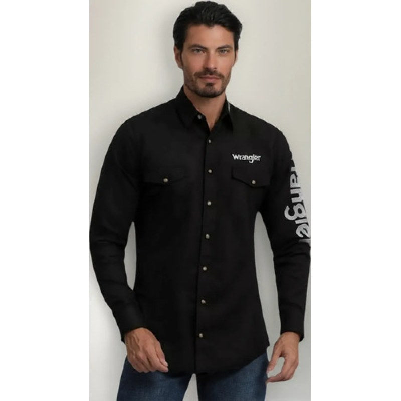 Camisa Vaquera Bordada Wrangler Vaquero #mlpos_1 | Color: Negro 51LOGNB02 #color_negro_51lognb02 #sku_wrncamnb02ch #sku_wrncamnb02l #sku_wrncamnb02m #sku_wrncamnb02xl #sku_wrncamnb02xxl