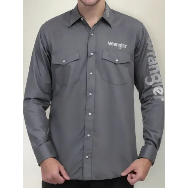 Camisa Vaquera Bordada Wrangler Vaquero #mlpos_11 | Color: Gris #color_gris | Talla: CH #sku_wrncamgrsch