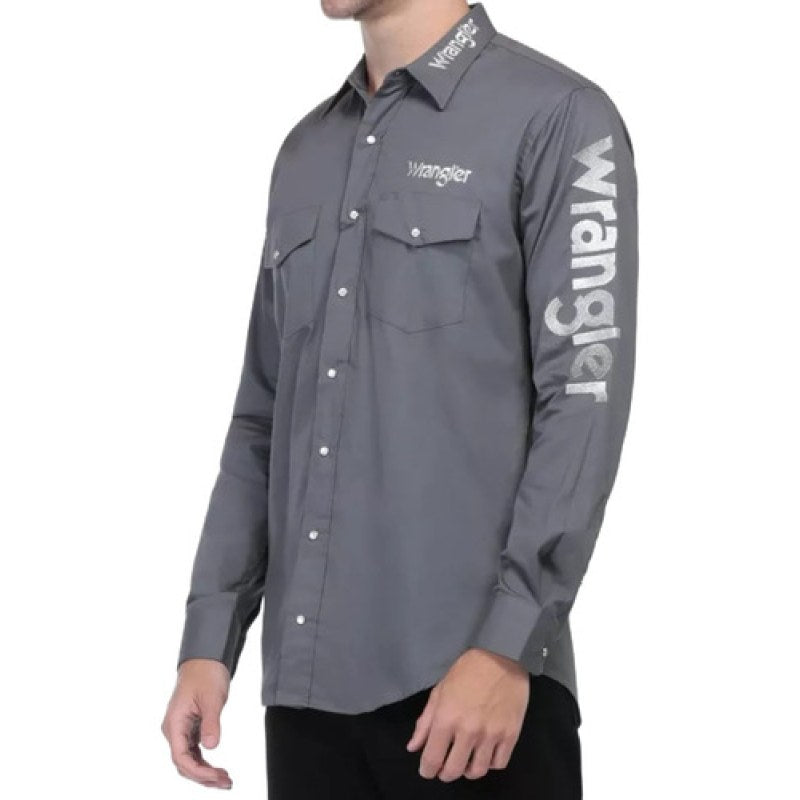 Camisa Vaquera Bordada Wrangler Vaquero #mlpos_12 | Color: Gris #color_gris | Talla: CH #sku_wrncamgrsch