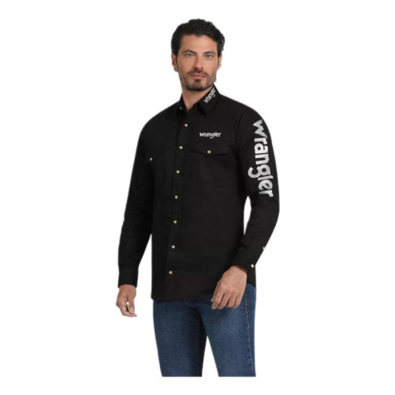 Camisa Vaquera Bordada Wrangler Vaquero #mlpos_2 | Color: Negro 51LOGNB02 #color_negro_51lognb02 #sku_wrncamnb02ch #sku_wrncamnb02l #sku_wrncamnb02m #sku_wrncamnb02xl #sku_wrncamnb02xxl