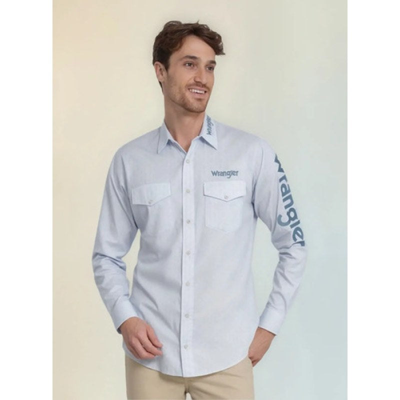 Camisa Vaquera Bordada Wrangler Vaquero #mlpos_9 | Color: Cielo #color_cielo | Talla: XL #sku_112354405cieloxl