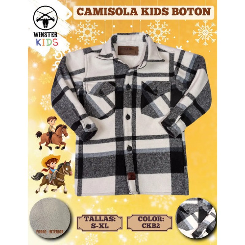 Camisa Camisola Con Borrega Para Niño Winster #mlpos_10 | Color: Negro-Blanco #color_negro-blanco | Talla: S #sku_camisolaniongbcos