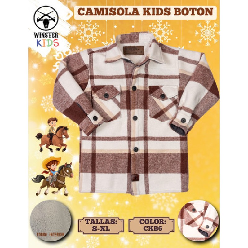Camisa Camisola Con Borrega Para Niño Winster #mlpos_3 | Color: Ladrillo #color_ladrillo | Talla: M #sku_camisolaldm