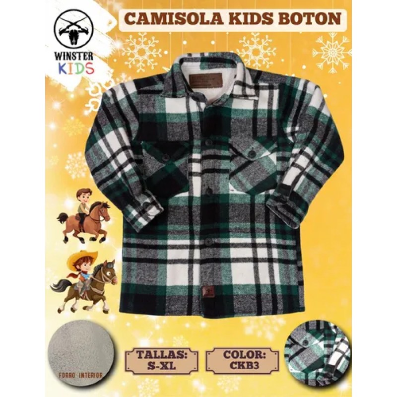 Camisa Camisola Con Borrega Para Niño Winster #mlpos_5 | Color: Verde #color_verde | Talla: M #sku_camisolavdm