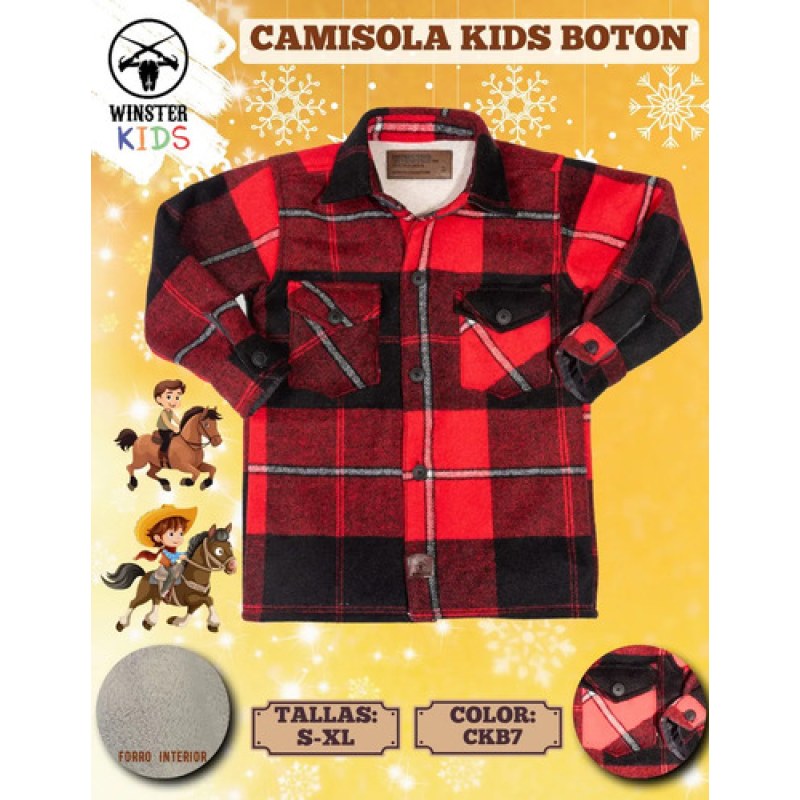 Camisa Camisola Con Borrega Para Niño Winster #mlpos_8 | Color: Rojo #color_rojo | Talla: L #sku_camisolarjl