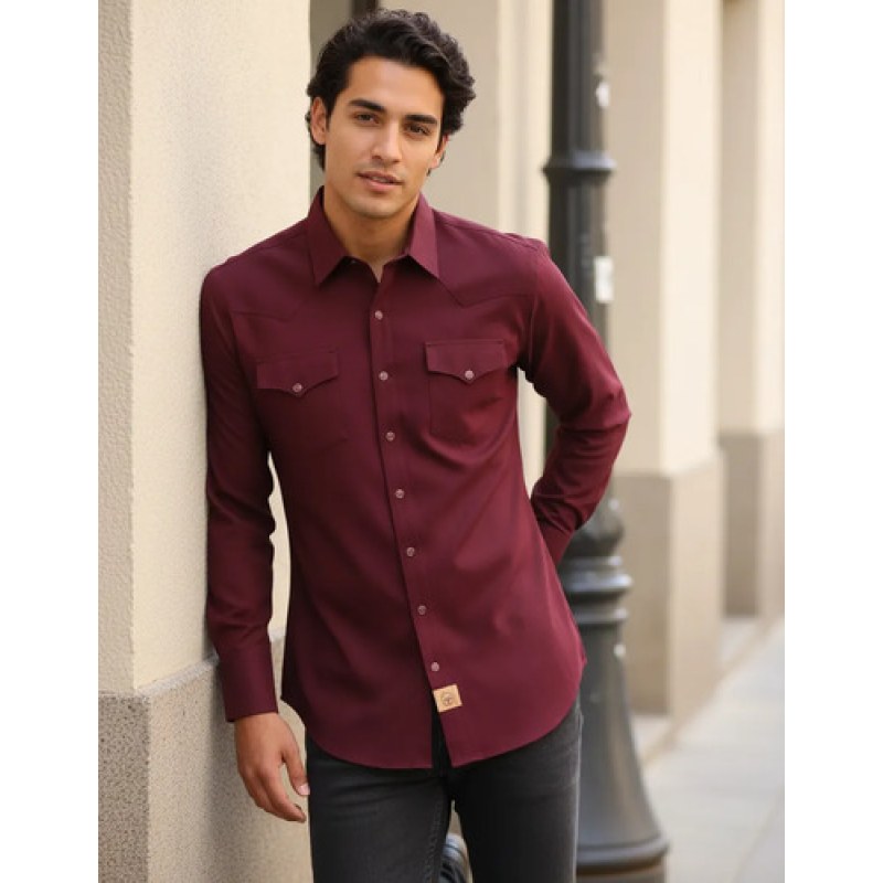 Camisa Winster Vaquera Clasica Lisa Basica #mlpos_14 | Color: Vino #color_vino | Talla: S #sku_mlm2227618223-190918264961