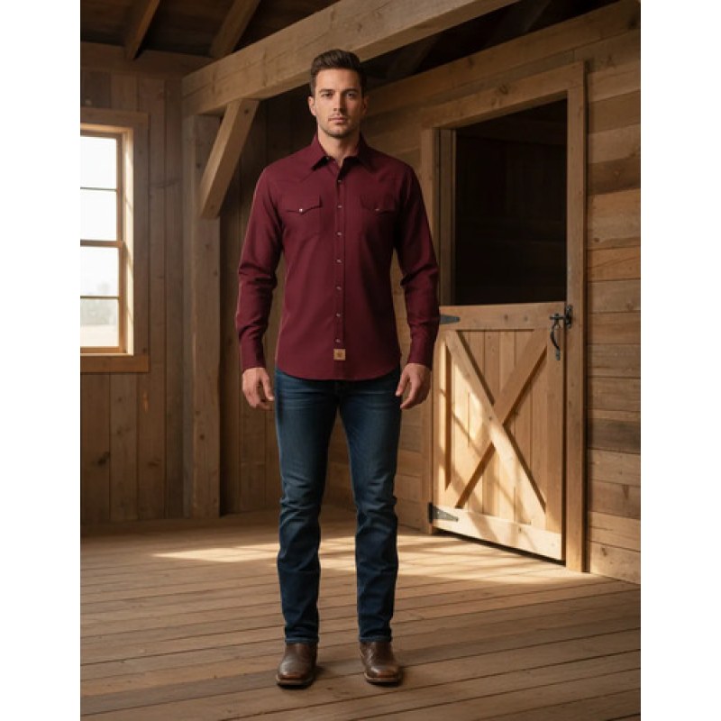 Camisa Winster Vaquera Clasica Lisa Basica #mlpos_16 | Color: Vino #color_vino | Talla: S #sku_mlm2227618223-190918264961