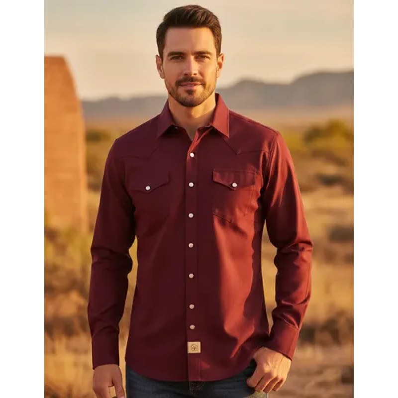 Camisa Winster Vaquera Clasica Lisa Basica #mlpos_17 | Color: Vino #color_vino | Talla: S #sku_mlm2227618223-190918264961