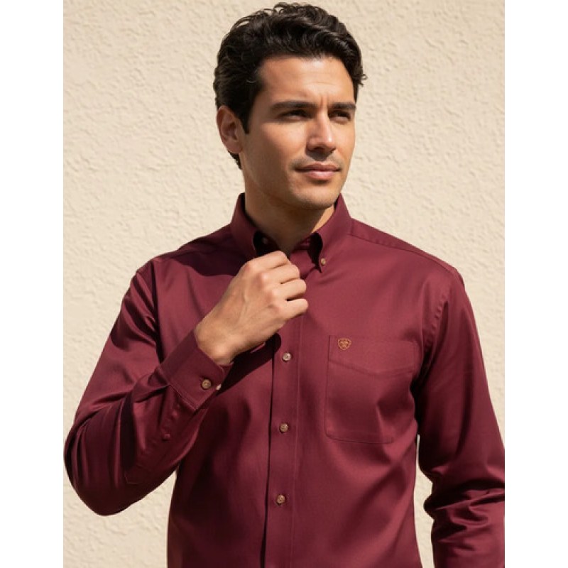Camisa Vaquera Ariat Original Solid Twill Ftd Lisa Basica #mlpos_4 | Color: Vino 10034226 #color_vino_10034226 #sku_10034226vnl #sku_10034226vnm #sku_10034226vnxl #sku_mlm2262162366-188491876095 #sku_mlm2262162366-190502922538 #sku_mlm2262162366-192728032027