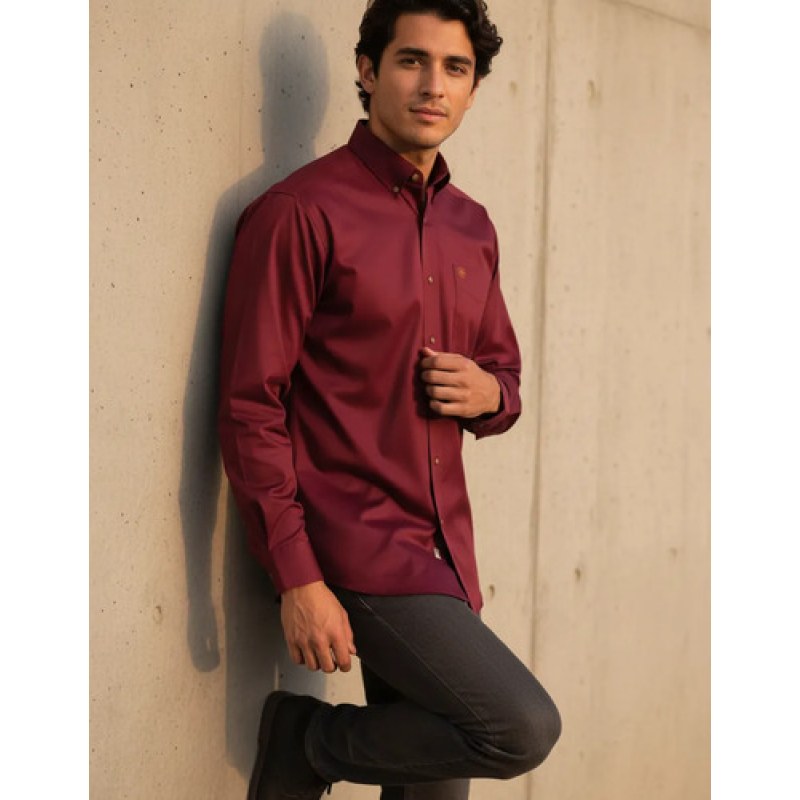 Camisa Vaquera Ariat Original Solid Twill Ftd Lisa Basica #mlpos_5 | Color: Vino 10034226 #color_vino_10034226 #sku_10034226vnl #sku_10034226vnm #sku_10034226vnxl #sku_mlm2262162366-188491876095 #sku_mlm2262162366-190502922538 #sku_mlm2262162366-192728032027