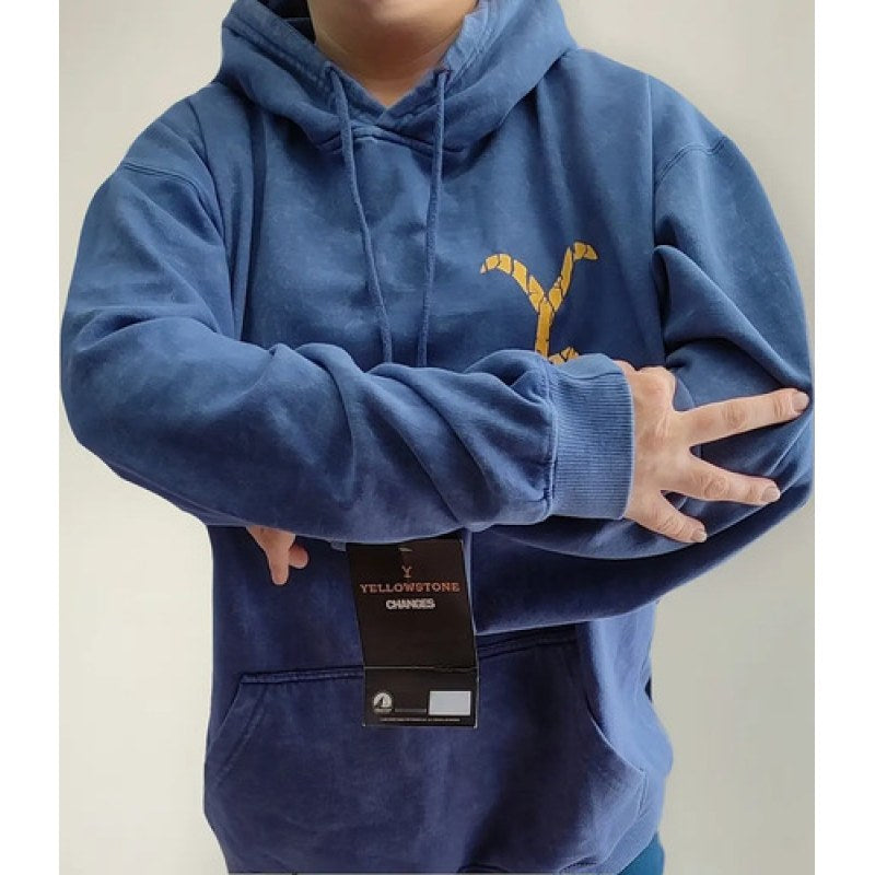 Sudadera Yellowstone Hoodie Original Caballero #mlpos_6 | Color: Azul Jaspe #color_azul_jaspe #sku_sudyellowazl2xl #sku_sudyellowazlm