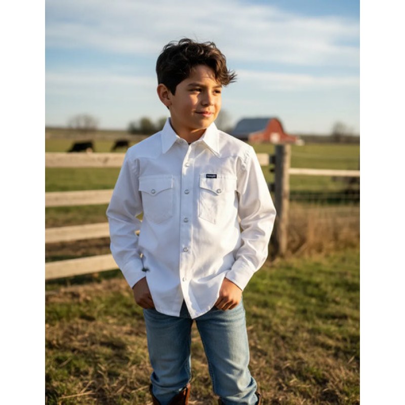 Camisa Wrangler Vaquera Niño Basica Clasica #mlpos_1 | Color: Blanco #color_blanco #sku_112369491ch #sku_112369491g #sku_112369491m #sku_112369491xl
