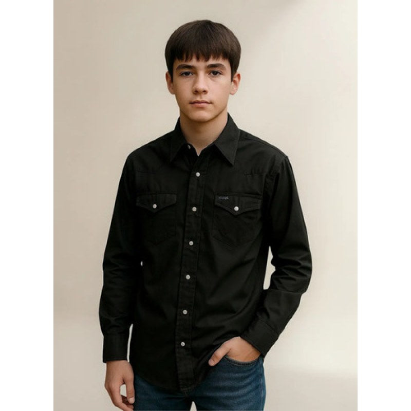 Camisa Wrangler Vaquera Niño Basica Clasica #mlpos_10 | Color: Negro #color_negro #sku_112369490ch #sku_112369490g #sku_112369490m #sku_xl