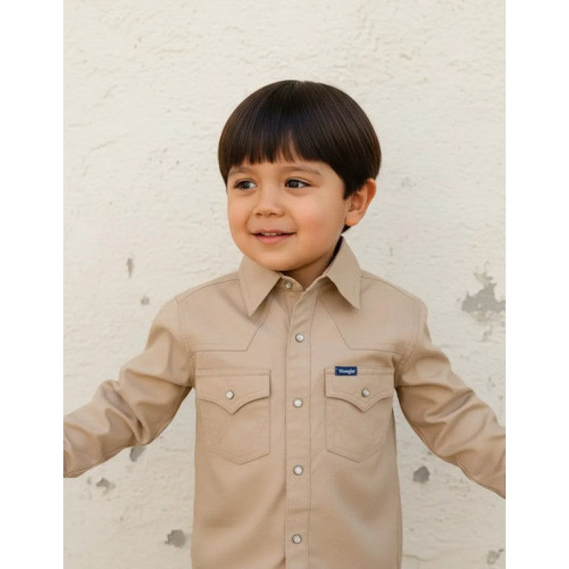 Camisa Wrangler Vaquera Niño Basica Clasica #mlpos_5 | Color: Beige #color_beige #sku_112369489ch #sku_112369489g #sku_112369489m #sku_112369489xl