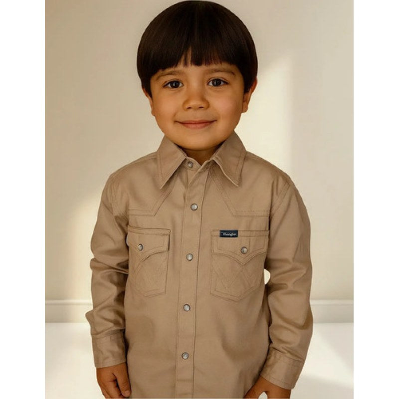 Camisa Wrangler Vaquera Niño Basica Clasica #mlpos_6 | Color: Beige #color_beige #sku_112369489ch #sku_112369489g #sku_112369489m #sku_112369489xl