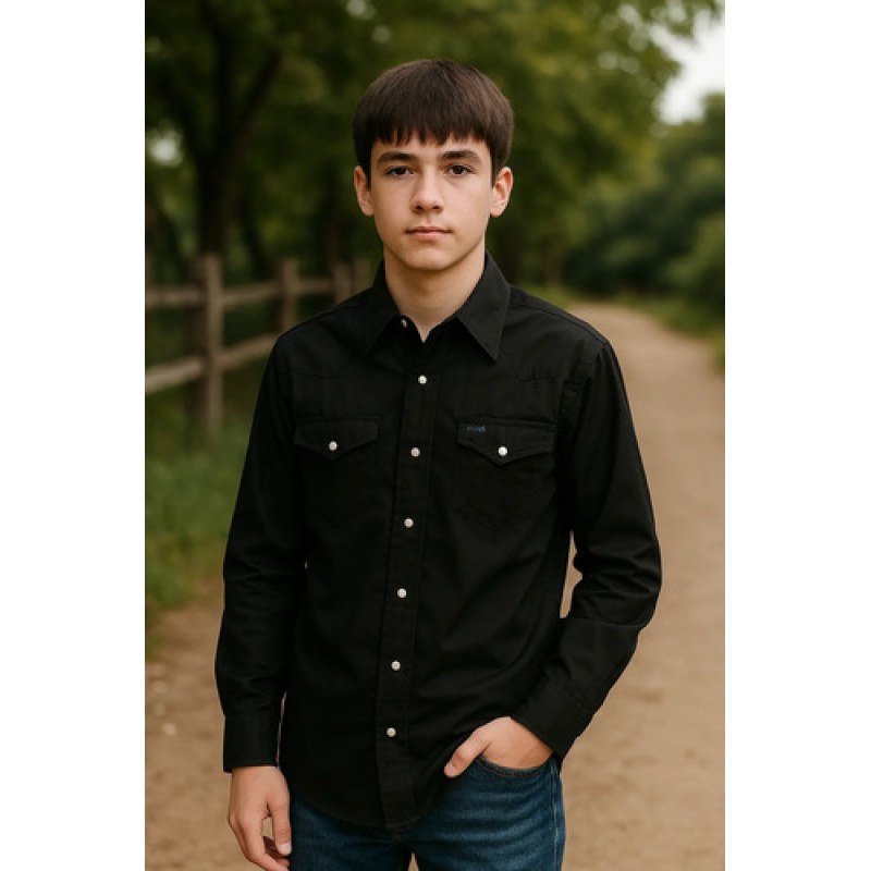 Camisa Wrangler Vaquera Niño Basica Clasica #mlpos_8 | Color: Negro #color_negro #sku_112369490ch #sku_112369490g #sku_112369490m #sku_xl