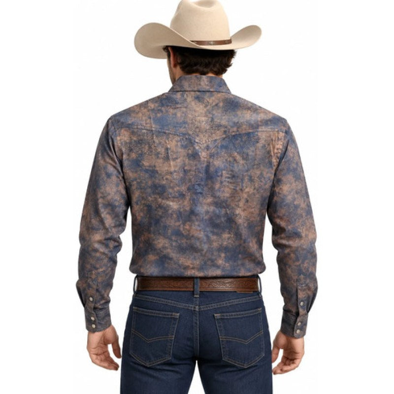 Camisa Winster Vaquera Foil Flock Buchona #mlpos_38 | Color: Tornasol Cafe Azul #color_tornasol_cafe_azul #sku_wtorca3xl #sku_wtorca4xl #sku_wtorcal #sku_wtorcam #sku_wtorcas #sku_wtorcaxl #sku_wtorcaxxl
