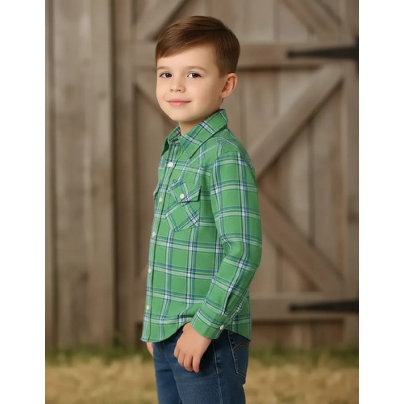 Camisa Vaquera Western Wrangler Niño Moda #mlpos_10 | Color: Verde 0411 #color_verde_0411 #sku_112360411vrdm