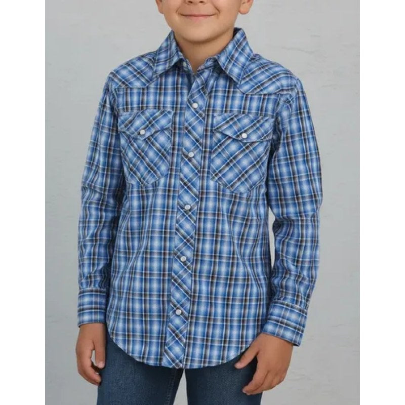 Camisa Vaquera Western Wrangler Niño Moda #mlpos_11 | Color: Azul 5983 #color_azul_5983 #sku_112345983azlch #sku_112345983azlxl