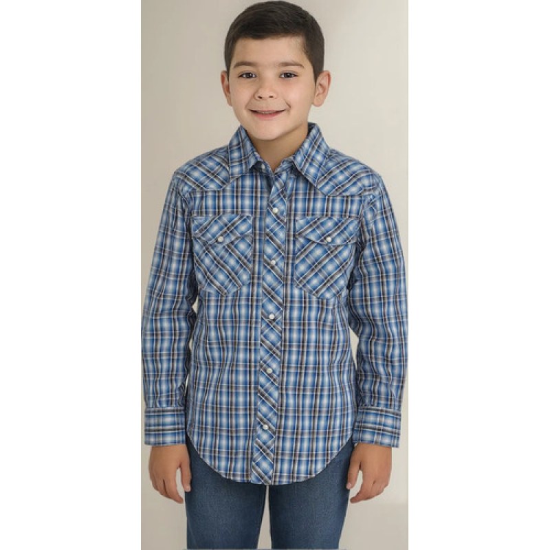 Camisa Vaquera Western Wrangler Niño Moda #mlpos_12 | Color: Azul 5983 #color_azul_5983 #sku_112345983azlch #sku_112345983azlxl