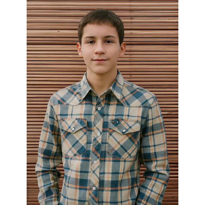 Camisa Vaquera Western Wrangler Niño Moda #mlpos_21 | Color: Panilla Beige #color_panilla_beige #sku_112381392xl