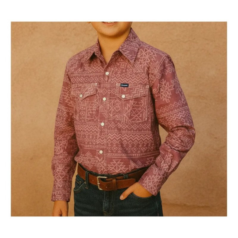 Camisa Vaquera Western Wrangler Niño Moda #mlpos_23 | Color: Vino 5995 #color_vino_5995 #sku_112345995l #sku_112345995m