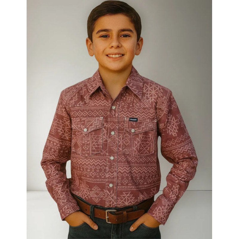 Camisa Vaquera Western Wrangler Niño Moda #mlpos_24 | Color: Vino 5995 #color_vino_5995 #sku_112345995l #sku_112345995m