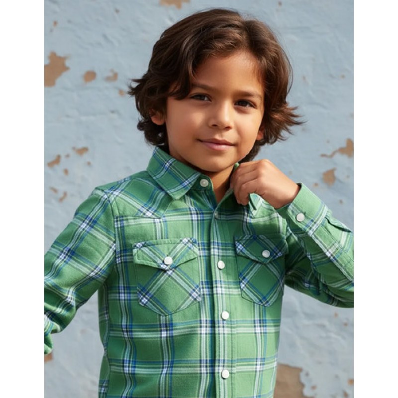 Camisa Vaquera Western Wrangler Niño Moda #mlpos_7 | Color: Verde 0411 #color_verde_0411 #sku_112360411vrdm