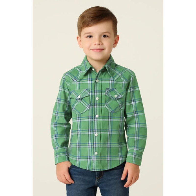 Camisa Vaquera Western Wrangler Niño Moda #mlpos_8 | Color: Verde 0411 #color_verde_0411 #sku_112360411vrdm