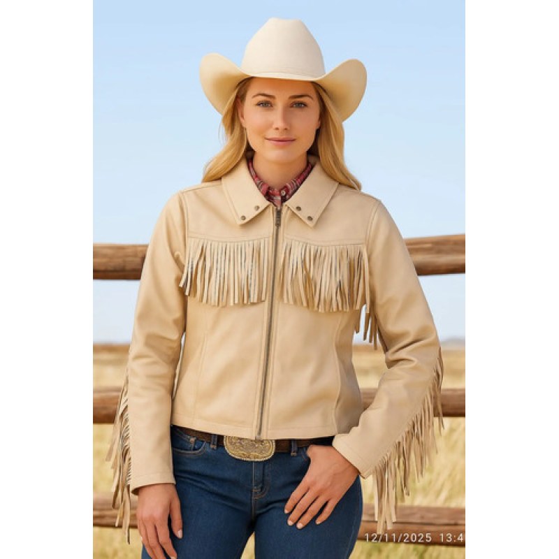 Chamarra Chaqueta Wrangler Dama Vaquera Con Barbas #mlpos_3 | Color: Beige #color_beige | Talla: XL #sku_mlm2559835325-192922546731