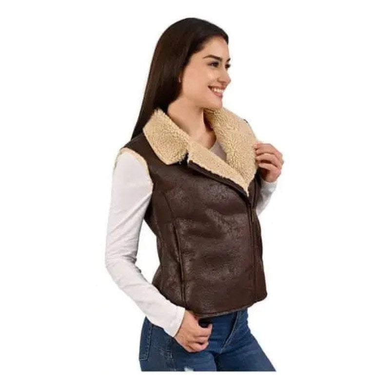 Chaleco Wrangler Vaquero Vinipiel Con Borrega Dama Chocolate L #mlpos_2 #sku_wrchbchl