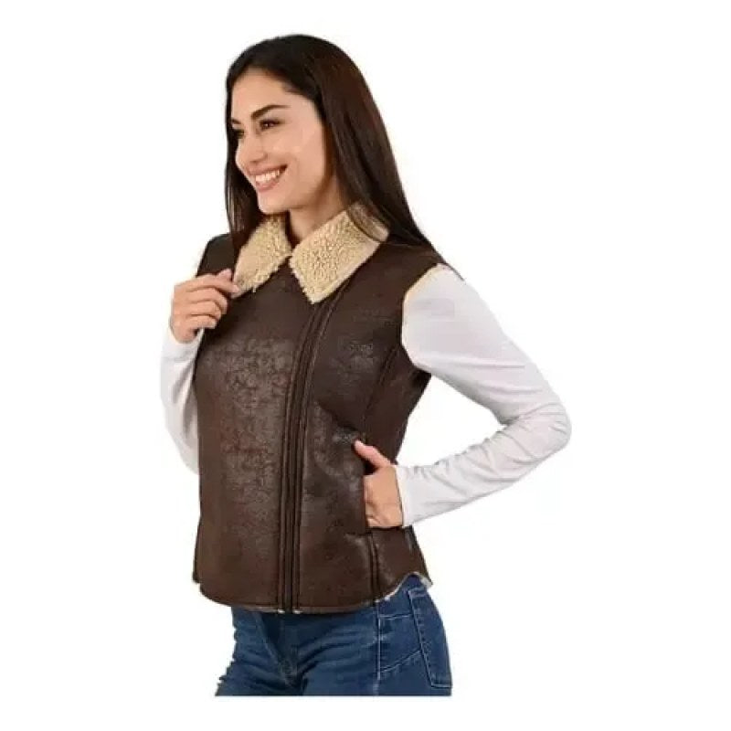 Chaleco Wrangler Vaquero Vinipiel Con Borrega Dama Chocolate L #mlpos_3 #sku_wrchbchl
