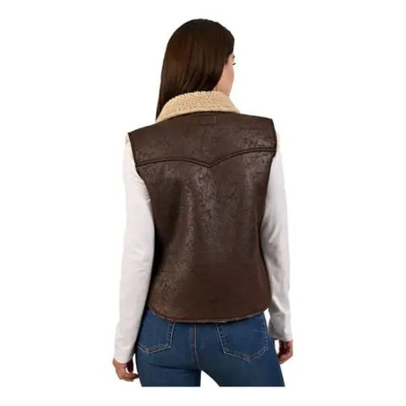 Chaleco Wrangler Vaquero Vinipiel Con Borrega Dama Chocolate L #mlpos_4 #sku_wrchbchl