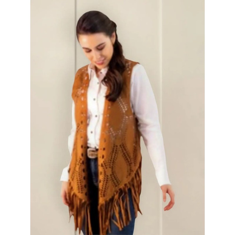 Chaleco Vaquero Western Con Barbas Icy Denver Mujer #mlpos_1 | Color: Camel #color_camel | Talla: Unitalla #sku_mlm2680583738-186831166125