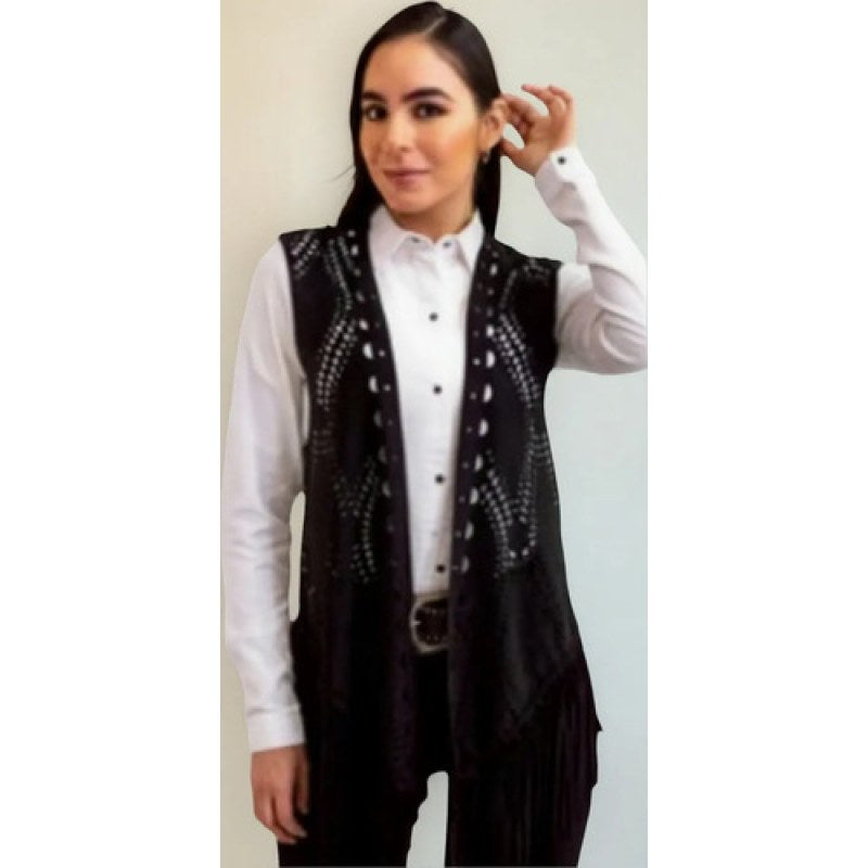 Chaleco Vaquero Western Con Barbas Icy Denver Mujer #mlpos_3 | Color: Negro #color_negro | Talla: Unitalla #sku_mlm2680583738-186831166129
