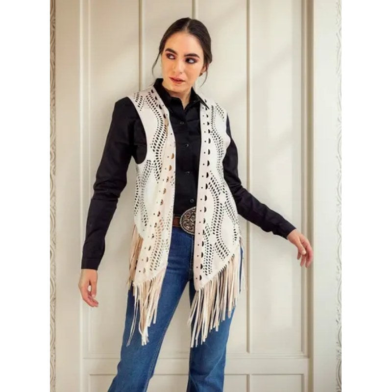 Chaleco Vaquero Western Con Barbas Icy Denver Mujer #mlpos_4 | Color: Hueso #color_hueso | Talla: Unitalla #sku_mlm2680583738-187285607525